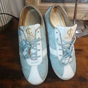 Coach Kelby A1086 Light Blue Signature C and White Leather Trim Lace-Up Shoes 7m